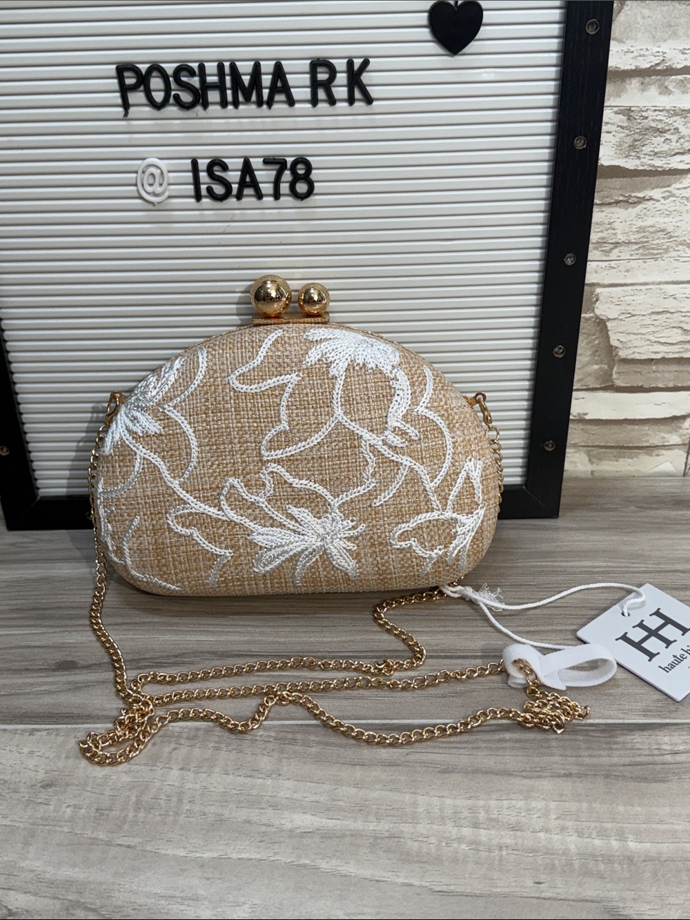 HAUTE HIPPIE Handbag Heaven Beige Floral Embroidered Crossbody